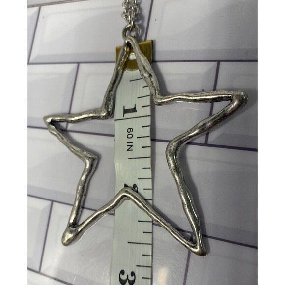 Star Womens Necklace Silver Tone Set Size 36in Hammered Style Celestial Cosmic - Picture 9 of 9